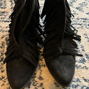 Black Fringe Ankle Booties NEW